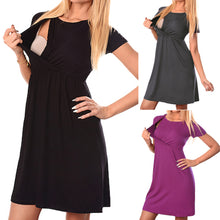 Women's Maternity Nursing Wrap High waist Dress Short Sleeve Double Layer Dress